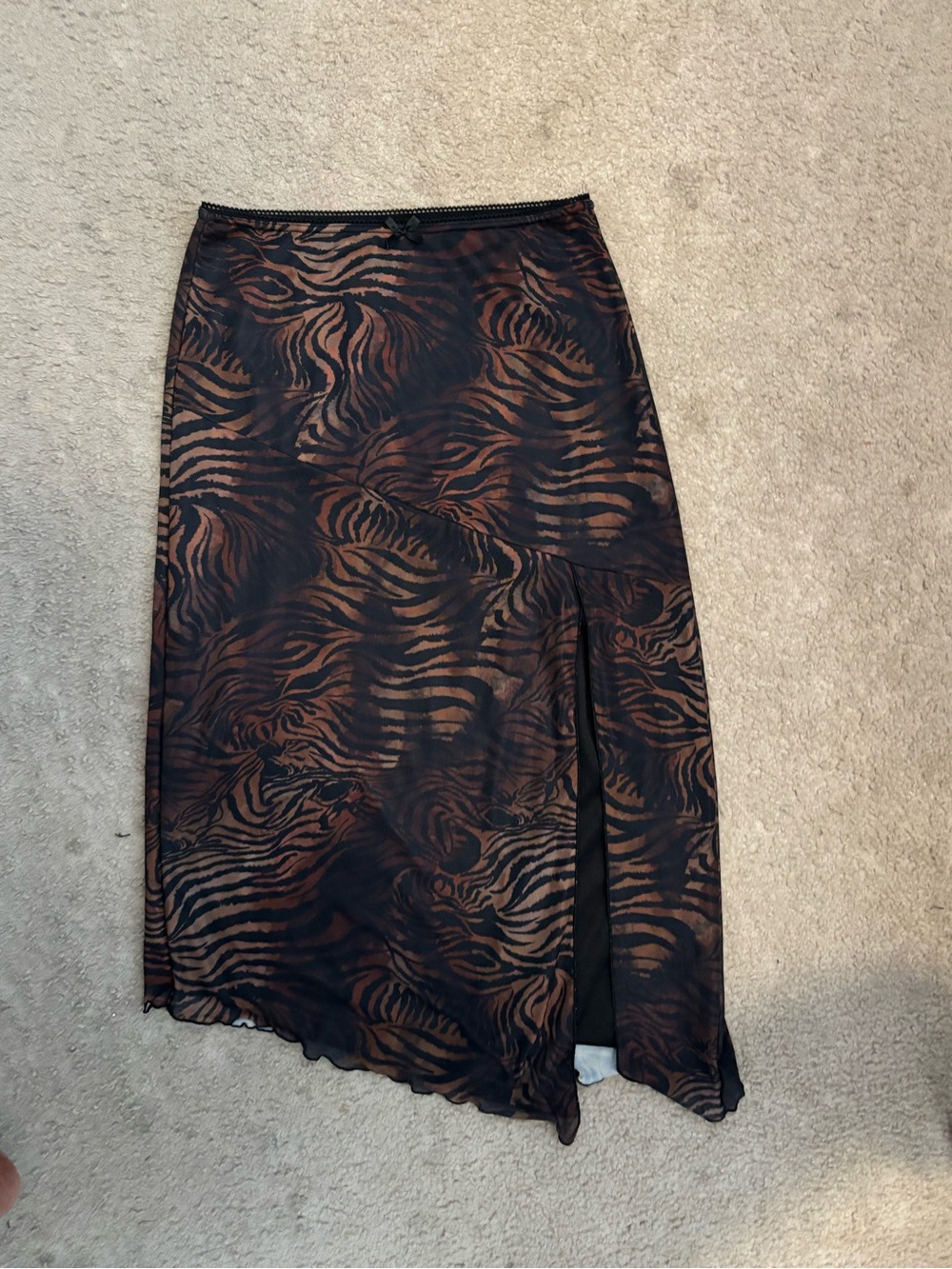 Women's Brown and Black Animal Print Midi Skirt
